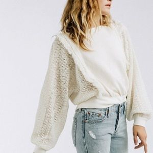 Free People Faff Fringe Sweater Cream Size Small